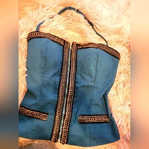 Teal and gold detail halter top